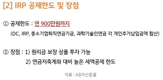 'irp' 계좌의 세액공제 한도와 주요 장점들.